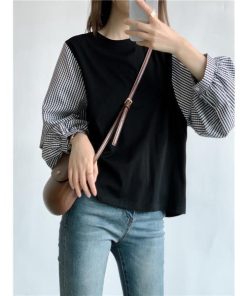 tシャツ・カットソー | 長袖ブラウス レディース Tシャツ 秋物 切替ブラウス 切替Tシャツ トップス 七分袖 長袖 夏秋物 ドッキングTシャツ 20代30代 長袖Tシャツ ドッキングブラウス