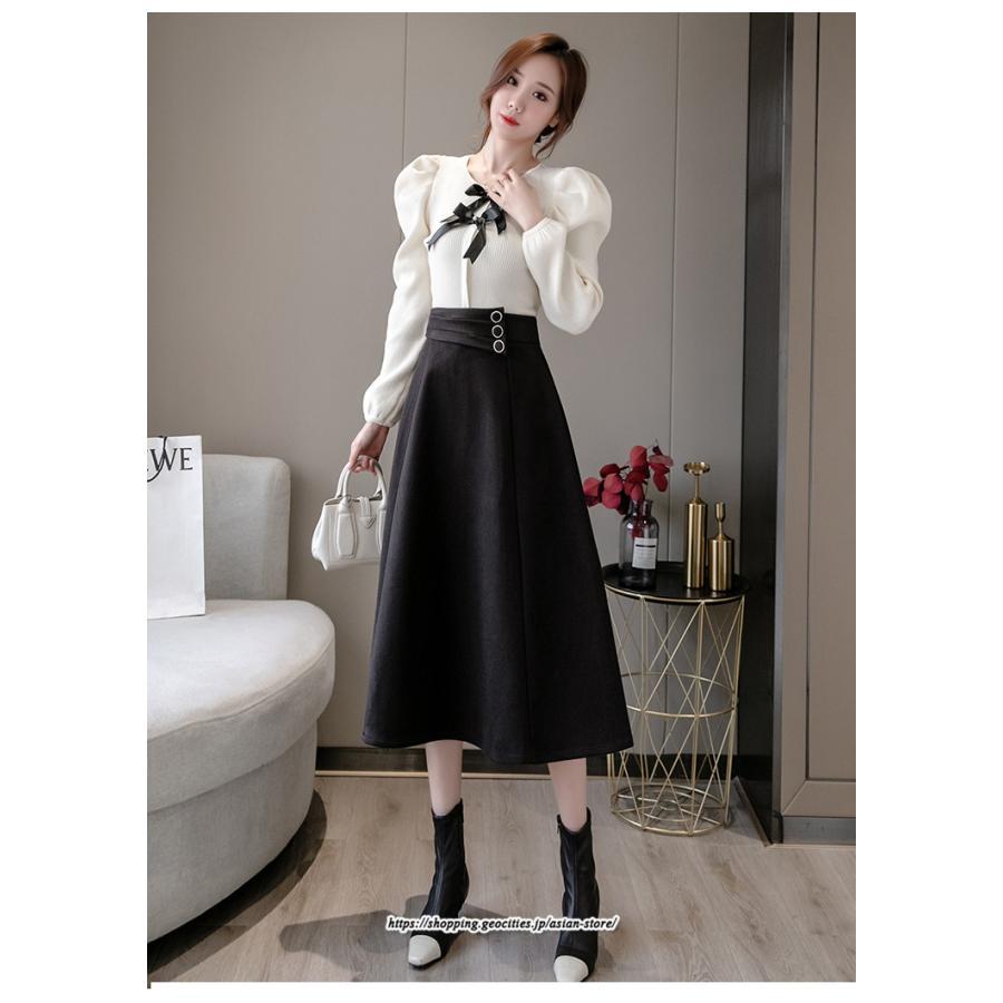 スカート | レディース ロングフレアAラインボトムス ラシャ 秋冬 暖か カジュアル お洒落 大人 可愛い 50代 30代 20代 着痩せ 40代