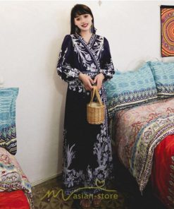 マキシ | マキシワンピース ロングワンピース レディース 夏 秋 長袖 紺 ゆったり Aライン 花柄プリント きれいめ リゾート 大人 20代 母 40代 同窓会 二次会 ママ 30代