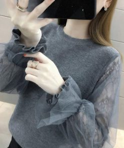 ニット・セーター | ニットセーター カットソー バルーン袖 袖チュール切り替え レディース 長袖 おしゃれ ニットトップス プルオーバー