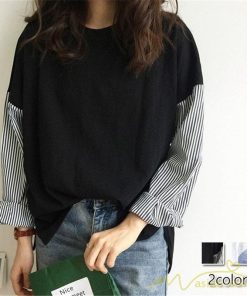 tシャツ・カットソー | Tシャツ レディース カットソー 長袖 シャツ 切り替え 可愛い スリット 体型カバー 夏服 春物 秋物 20代30代40代 トップス 黒 白 シンプル 学生 大人 女の子