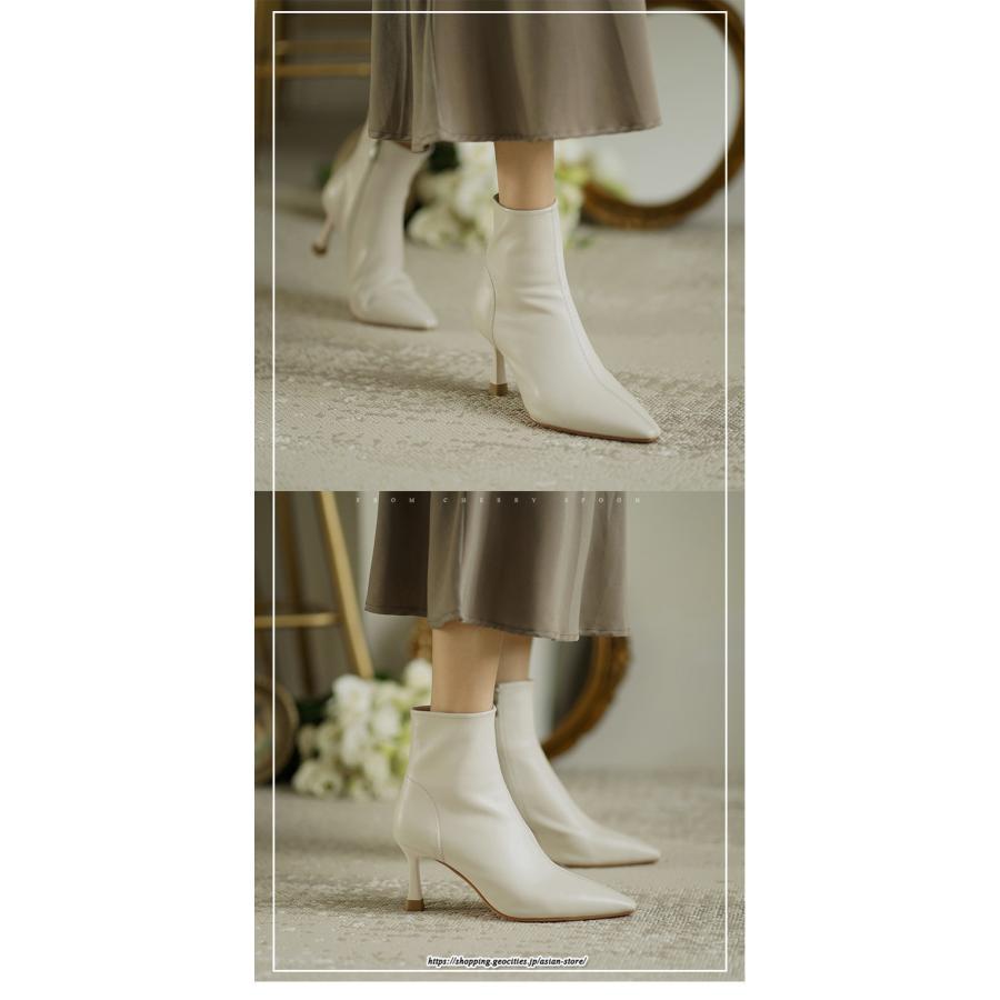ブーツ | ショートブーティー ハイヒール レディース 可愛い おしゃれ 靴 美脚 脚長 通勤 秋 冬 サイドジッパー パンプス 大人 ピンヒール 高級感