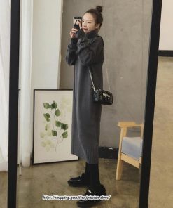 マキシ | ワンピース タートルニットワンピース ハイネック ロングワンピース 暖か フレア ロング マキシ丈 長袖 無地 マタニティ 厚手 暖か 冬 秋 30代 20代 40代 50代