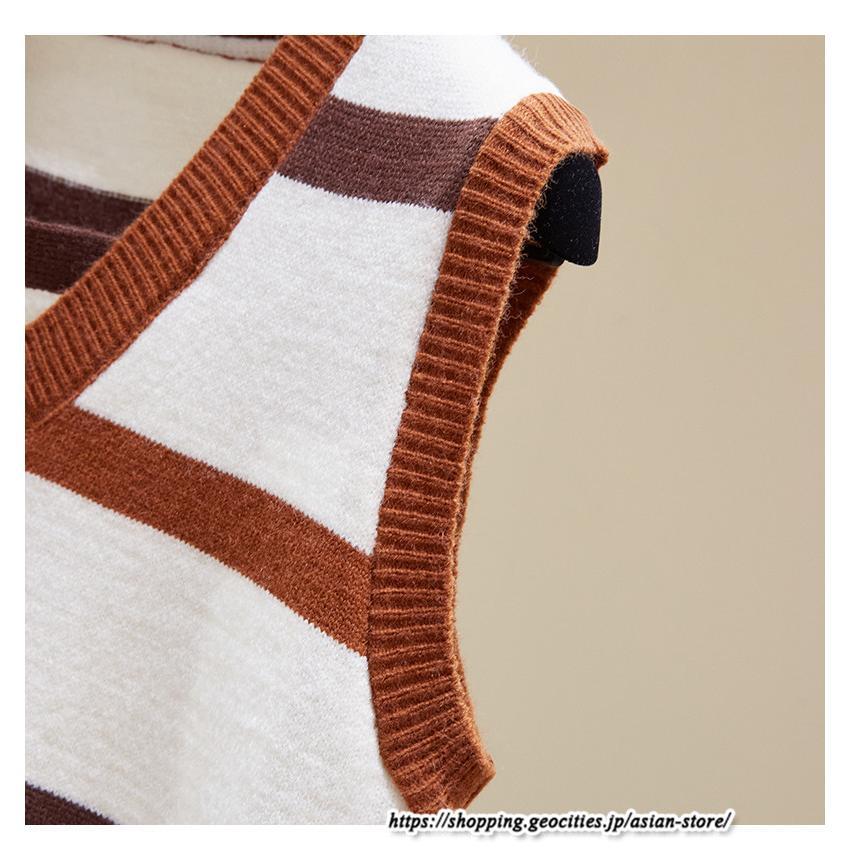 ベスト | ニットレディース トップス Vネック タンクトップ ノースリーブ 袖なし インナー ニット レイヤード風 20代30代 重ね着風 セーター 女ニット