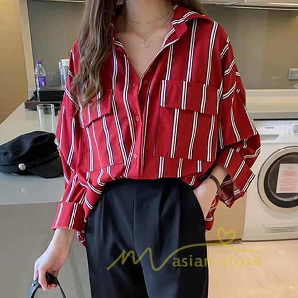 在庫ある | 短納期シャツレディースブラウス ビジネスカジュアルゆったりシャツトップス フォーマルシャツ オフィスブラウス ストライプ 薄手 通学通勤 春夏衣装 着痩せ