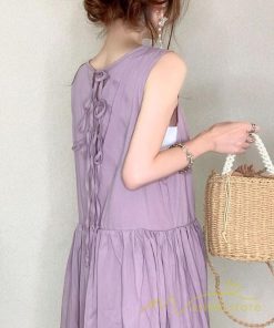 マキシ | ロングワンピース ノースリーブ タンクワンピース Aラインワンピース 揺れる ゆったり 海 旅行 レディース 秋服 無地 可愛い 夏物 インナー 後ろレースアップ