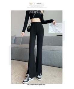 チノ・テーパード・ジョガー・スキニーパン | パンツ レディース フレアパンツ ロングパンツ 千鳥格柄 ブラック スリット カジュアル ハイウエスト お出かけ かわいい スキニーパンツ トレンド おしゃれ