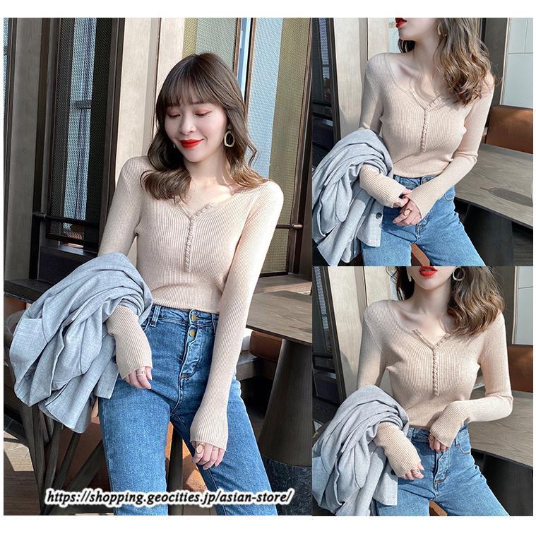 ニット・セーター | カットソー ニット レディース リブニット 長袖 秋冬 春 トップス スリム ストレッチ インナー 無地 着痩せ 長袖ニット 長袖カットソー プルオーバー 通学通勤