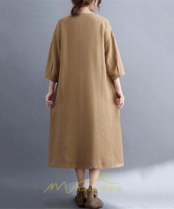 送料無料SALE | 夏ワンピース 五分袖 麻ワンピース Aラインワンピース 大きめ ゆったり 無地 Vネック ミモレ丈 ロングワンピース 女っぽい 通学通勤 30代40代 可愛い 大人