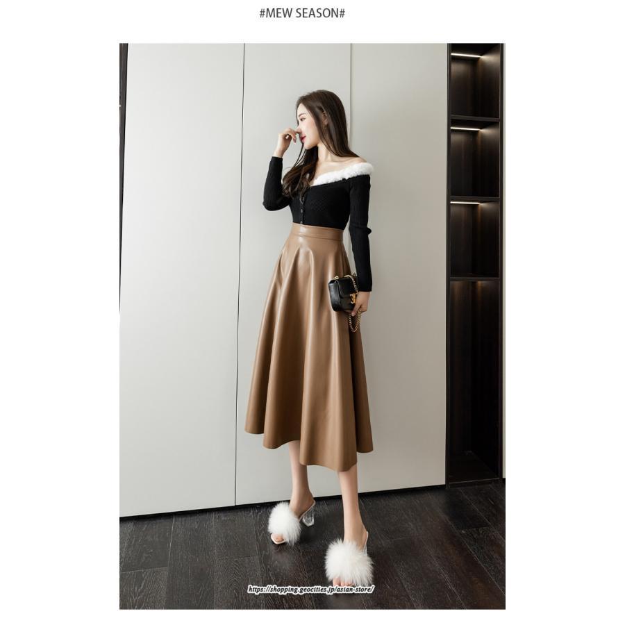 スカート | レディース 合皮 ロングミモレ丈韓国ファッション 脚長 かわいい おしゃれ 秋冬 おしゃれ レザーセクシー キレイめ