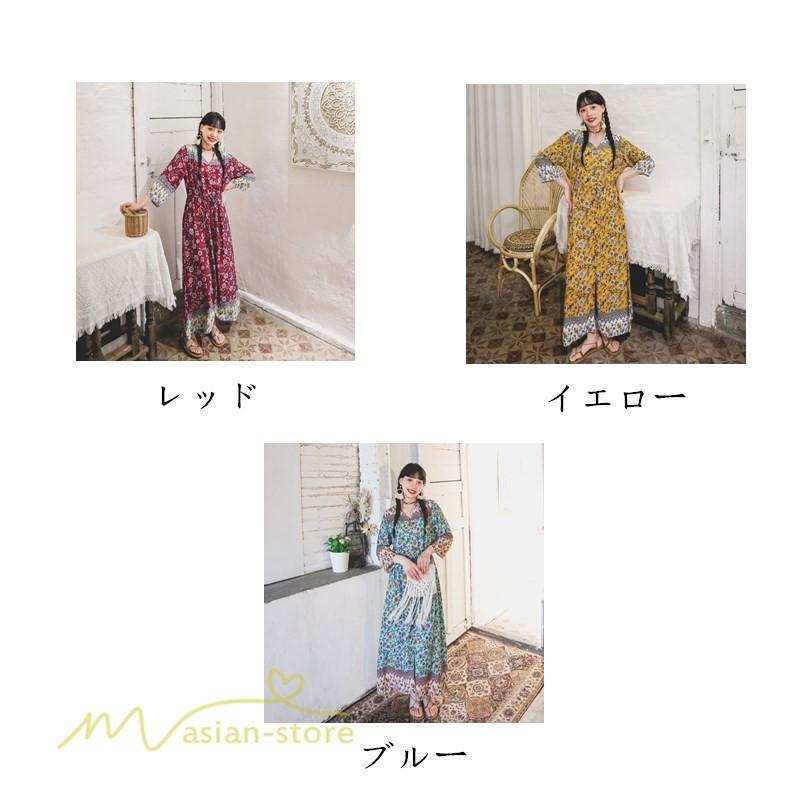 マキシ | ワンピース レディース 総柄 きれいめ ロングワンピース 可愛い カジュアル 春 夏 秋 40代 7分袖 上品 きれいめ 民族風 旅行着 おしゃれ プルオーバー