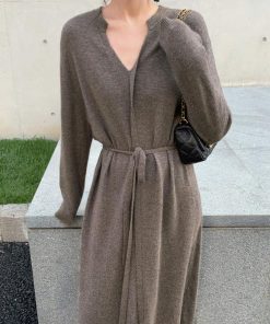 ワンピース | キーネック 大人 おしゃれ ロングワンピ 秋冬 シンプル 上品 ニットレディース セーター暖かい