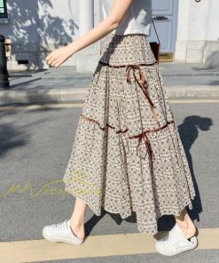 スカート | フレアロングレデイース リネンウエストゴム 綿麻混 マキシマキシ レトロ風 体型カバー リゾート 夏物