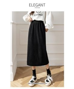 スカート | ロングロング丈 ミモレ丈 ミモレ ウエストゴム 秋 冬 秋冬 あったか コットン カジュアル Aライン 着痩せ スリット キレイめ 2022新作　