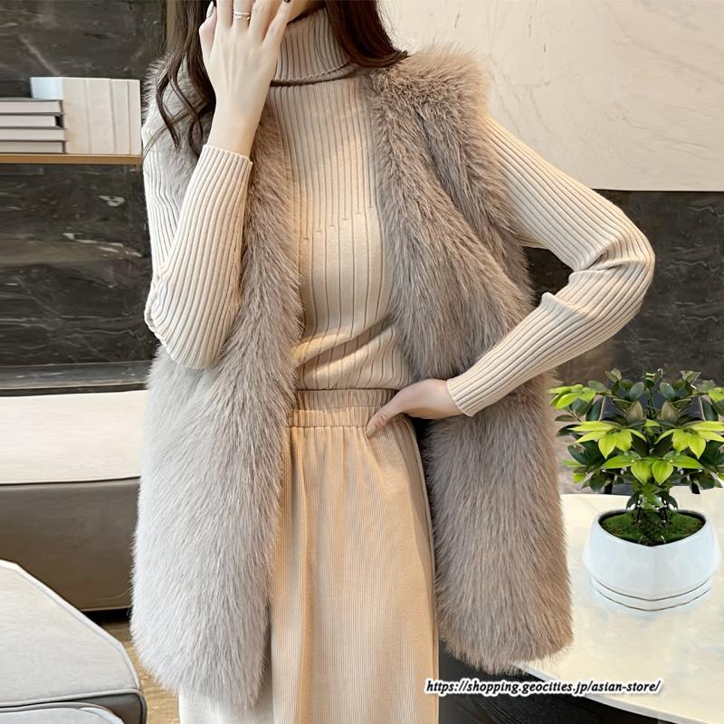 ベスト | ボリュームフェイクファーファー毛皮レディース 冬 フェイクファー 毛皮コート アウター ノースリーブ ふわふわ ジレ 秋冬 前開き