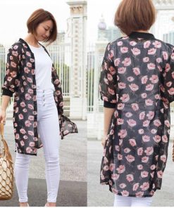 カーディガン | 花柄ガウン レディース シフォン薄手 カーデ シースルーロングガウン