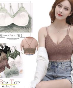 キャミソール | ナイトブラ チューブトップ ノンワイヤー カップ付き バッククロス ブラトップ 総レース レディース