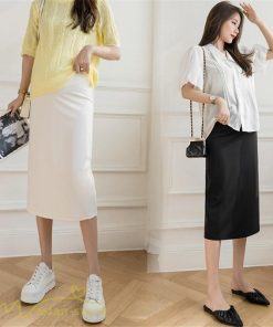 スカート | マタニティ膝丈 ひざ カジュアル マタニティウェア レディース 夏服 サマー ひざ下丈 ウエスト調整 お出かけ マタニティ 裾口スリット 妊婦