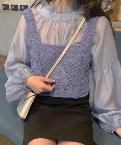 透かし編みトップス | タンクトップ スクエアネック ビスチェ