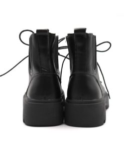 ショートブーツ | 春秋冬 靴 レースアップ 厚底 レディースブーツ ブラックブラウン ワークブーツ
