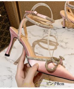 パンプス | ハイヒール パーティー ストラップ サンダル 蝶結び 人工水晶 きらきら 6cm8cmヒール 結婚式 ヒール 長時間 夏 華奢魅せ 美脚 靴 疲れない