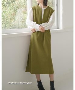 マキシ | ベストワンピース ラシャベスト ラシャワンピース ロング丈 ノースリーブ 袖なし レディース ロングベスト ワンピース 無地 大人 ラシャ スリット ポケット