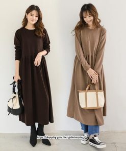 マキシ | ワンピース レディース ウエスト切替 スウェット素材 ロングワンピース タック入 L XL XXL シンプル カジュアル キレイめ 40代 通勤 オシャレ 50代 30代 20代