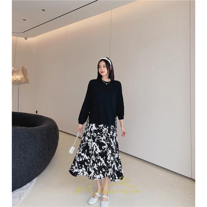 マキシ | ドッキングワンピース 秋 レディース 長袖ワンピース ロングワンピース 切り替えワンピース フェイク レイヤード風 Aラインワンピース お呼ばれワンピース