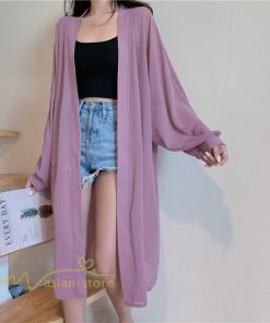 カーディガン | レディース 春 ロング ひんやり 夏 フェミニン カジュアル 無地 白 黒 コーデ オフィス 長袖 激売れ 薄手 細見え 体型カバー お出かけ シフォン
