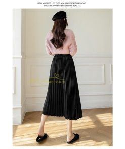 スカート | プリーツロングミモレ丈 Aラインウエストゴム ハイウエスト 秋冬 無地 ゆったり 大人 通学通勤 プリーツ エレガント