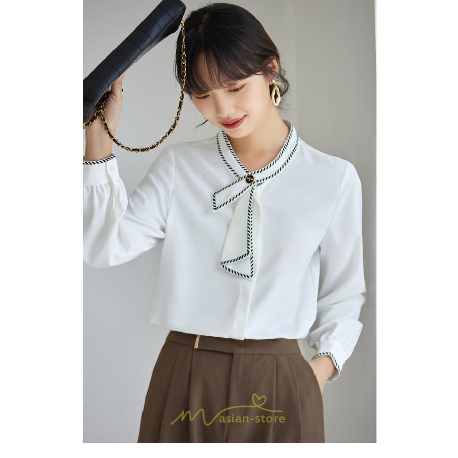 シャツ・ブラウス | ブラウス レディース 長袖 50代 白 シャツ ゆったり トップス きれいめ フォーマル 上品 フェミニン 高品質 20代 スカーフタイ 40代 通勤 シフォン OL 30代