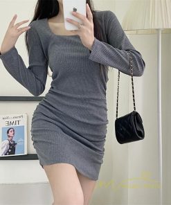 ミニ丈 | タイトワンピース 長袖 秋物 レディース セクシー ヒップアップ 美シルエット パーティー 無地 ストレッチ ミニワンピース スリム タイト 膝上丈 伸縮性