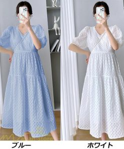 ワンピース | マタニティレディース 着痩せ 韓国風 夏新作 マタニティウェア 上品 カジュアル Vネック 産前産後 上品 サマーワンピース マタニティ ひざ下丈