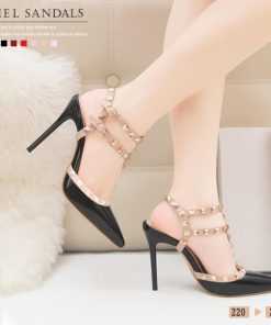 サンダル | ハイヒール キャバパンプス レディース パーティー アンクルストラップ結婚式靴 スタッズpumpsポインテッドトゥ サンダルパンプス