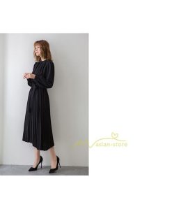 マキシ | プリーツワンピース ワンピース レディース ロングワンピース ミモレ丈 秋物 長袖 長袖ワンピース お呼ばれワンピース 大人 揺れる 二次会 シャツワンピース