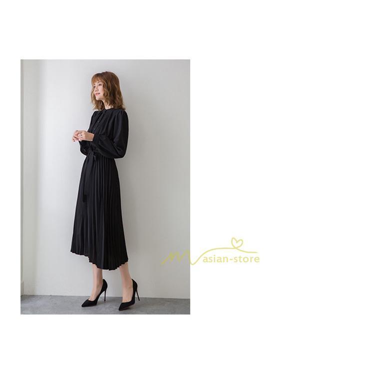 マキシ | プリーツワンピース ワンピース レディース ロングワンピース ミモレ丈 秋物 長袖 長袖ワンピース お呼ばれワンピース 大人 揺れる 二次会 シャツワンピース