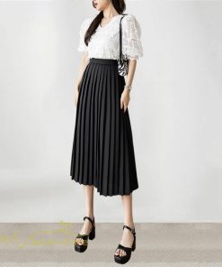 スカート | プリーツロング丈 ハイウエスト 春 着痩せ おしゃれ お誕生日 スカート夏 レディース ボトムス ロング膝下 ママ 通勤通学 大人 OL 母