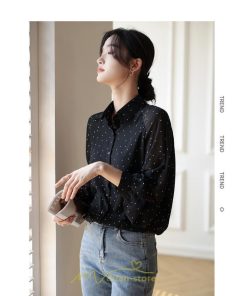 シャツ・ブラウス | ブラウス レディース きれいめ 40代 春秋新作 オシャレブラウス シャツ 長袖トップス Vネックブラウス 大人 シャツ30代 ゆったり 通勤 50代 ドット柄