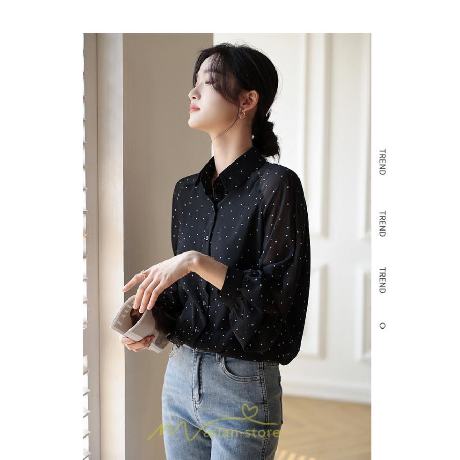 シャツ・ブラウス | ブラウス レディース きれいめ 40代 春秋新作 オシャレブラウス シャツ 長袖トップス Vネックブラウス 大人 シャツ30代 ゆったり 通勤 50代 ドット柄