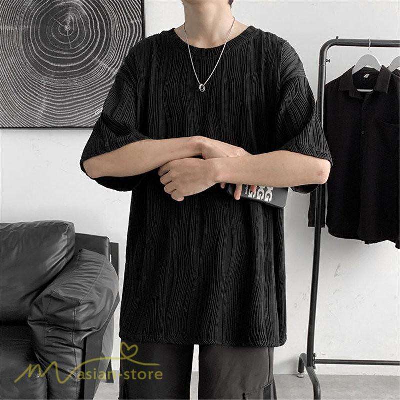 Tシャツ | Tシャツ メンズ カットソー 半袖丸首 シンプル ストライプ 夏新作 カッコウイイ メンズスタイル 上品 半袖 白 カジュアル 黒 クルーネック