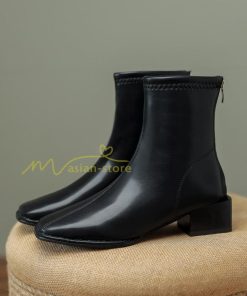 ショートブーツ | ブーツ レディース シューズ 靴 太ヒール チャンキーヒール ブーティー スクエアトゥ 合皮ブーツ COS 後ろファスナー PUブーツ コスプレ くつ