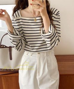 ｔシャツ・カットソー | 長袖 Tシャツ カットソー レディース シャツ 袖 ストライプ 韓国ファッション トップス 通勤通学 カジュアル 着回し 上品 夏物 ゆったり お出かけ 20代30代40代