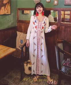 マキシ | ワンピース レディース ロングワンピース ロング丈 マキシ丈 綿麻 長袖 Vネック 花柄 体型カバー ゆったり ゆるっとワンピース リネン 夏 シンプル 秋 かわいい