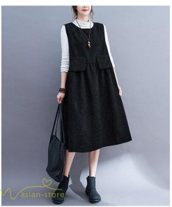 ノースリーブ | ワンピース 秋 冬 レディース 無地 可愛い 新作 丸首 コーデュロイ ひざ丈 ミディアムワンピース ゆったり シンプル ゆるワンピース プルオーバー