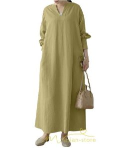 マキシ | ワンピース レディース 春 秋 長袖 ロングワンピース スカート マキシ丈 秋冬 通勤着 可愛い ゆったり 体型カバー 20代 50代 着痩せ 綿麻 30代 ｖネック 40代