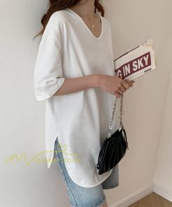 tシャツ・カットソー | Tシャツ ティーシャツ トップス カットソー レディース 春 夏 半袖 無地 綿 スリット 20代30代40代50代 お出かけ 体型カバー 通勤通学 着回し カジュアル 上品