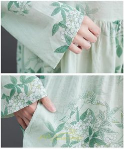 マキシ | ワンピース 大きいサイズ レディース マキシワンピ 緑 花柄 ぽっちゃり 長袖 サイドポケット かわいい きれいめ カジュアル 体型カバー 細見え 美シルエット