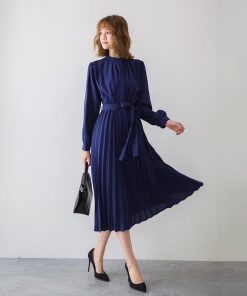 マキシ | ワンピースプリーツワンピース ロングフレアシフォンワンピース 二次会 ドレス 無地長袖リゾート ウエストリボン付き 通学通勤 エレガント M S L XL 可愛い