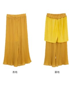 クロップドパンツ | エアリーシフォンガウチョパンツ フリル ミモレ丈 ワイドパンツ プリーツ パンツ