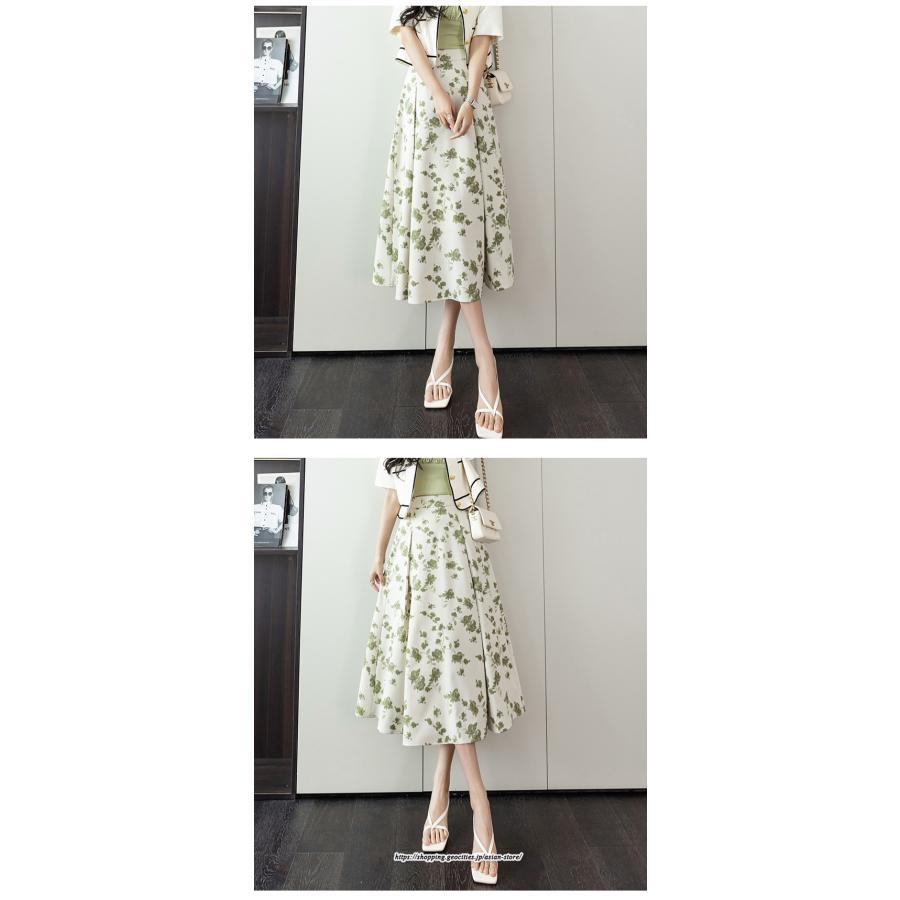 スカート | レディース ロングハイウエスト Aライン 花柄 秋 冬 ボトムス カジュアル 大人 可愛い お出かけ デイリー フェミニン おしゃれ きれいめ